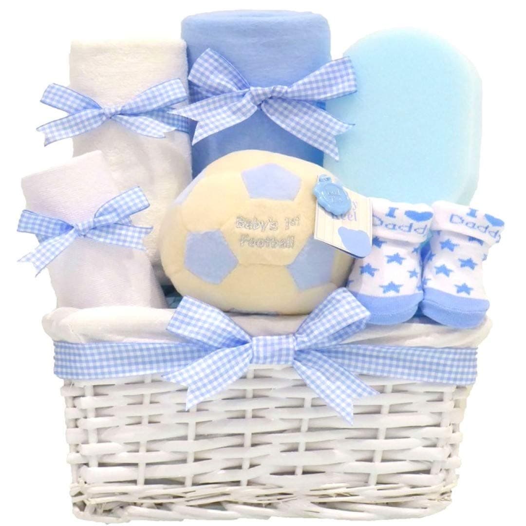 Newborn Baby Shower Boy Football Hamper Gift Set Basket New Born Boys Hampers Blue