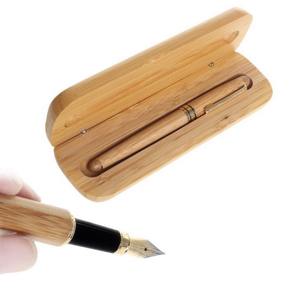 Bamboo Pen Set, Borte 1 Set Fountain Pen Writing Set Fine Nib with Wooden Case Calligraphy Fountain Pens Gift Set For Men