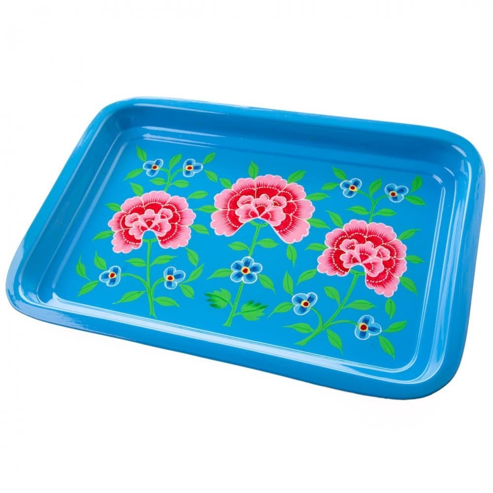 Fair Trade Nkuku Franjipani Floral Tray (Blue)