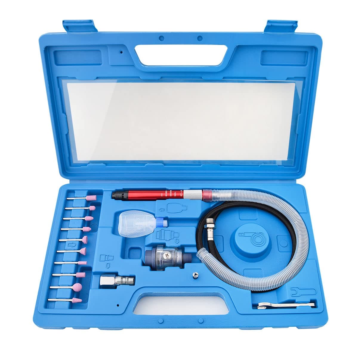 17pcs Micro Air Die Grinder Kit Pneumatic Pencil Die Grinder 1/8 and 3/32 Inch Collet Capacity High Speed Grinding Lightweight Compact Tool Kit for Cleaning Cutting Polishing Welding, 58000 RPM