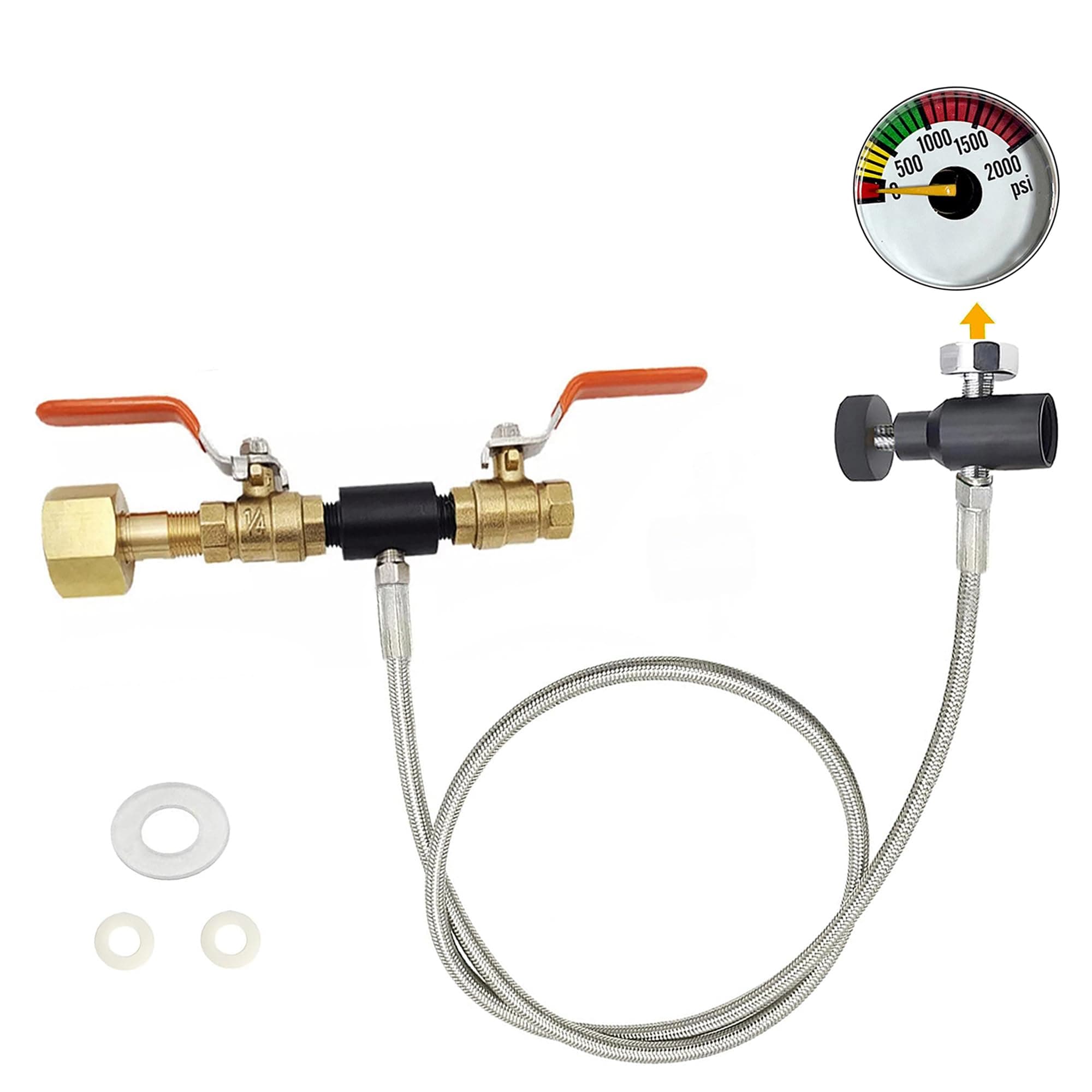 CGA320 Soda Machine blue Co2 Bottle Cylinder Refill Adapter Hose,For Refill blue Co2 Tank Bottle(CGA320 to TR21-4, Dual Valve With Gauge) (36In)