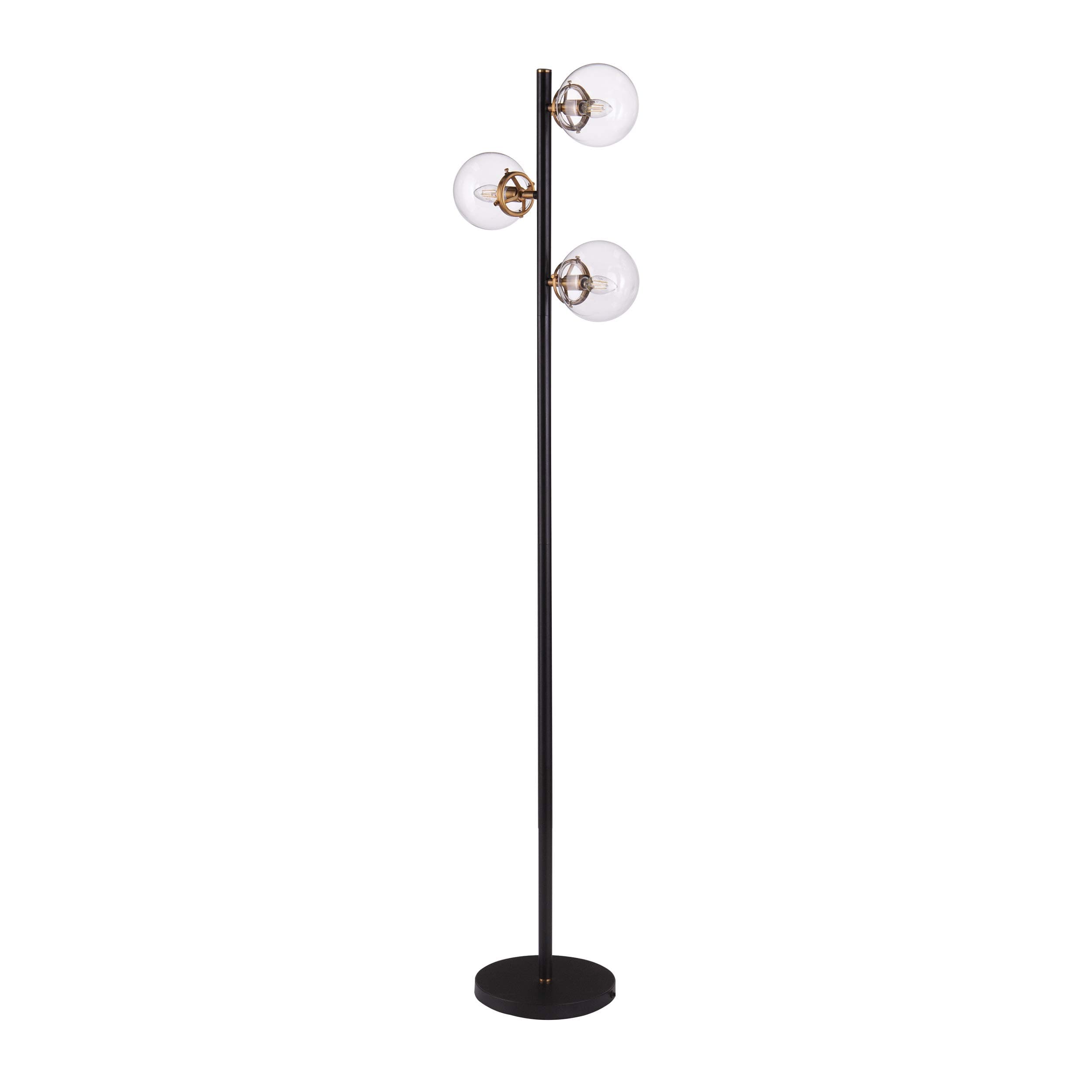 SEI Furniture Holly & Martin Boltonly Contemorary 3 Globe Floor Lamp, Black/Gold/Clear Glass