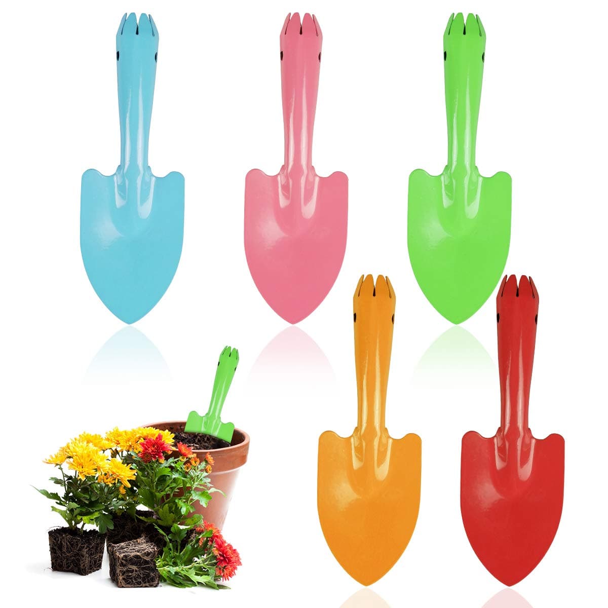 Mini Colorful Trowel Metal Garden Hand Shovels, 5 pcs Garden Tools for Kids Teens Adults Soil Planting Sand Box