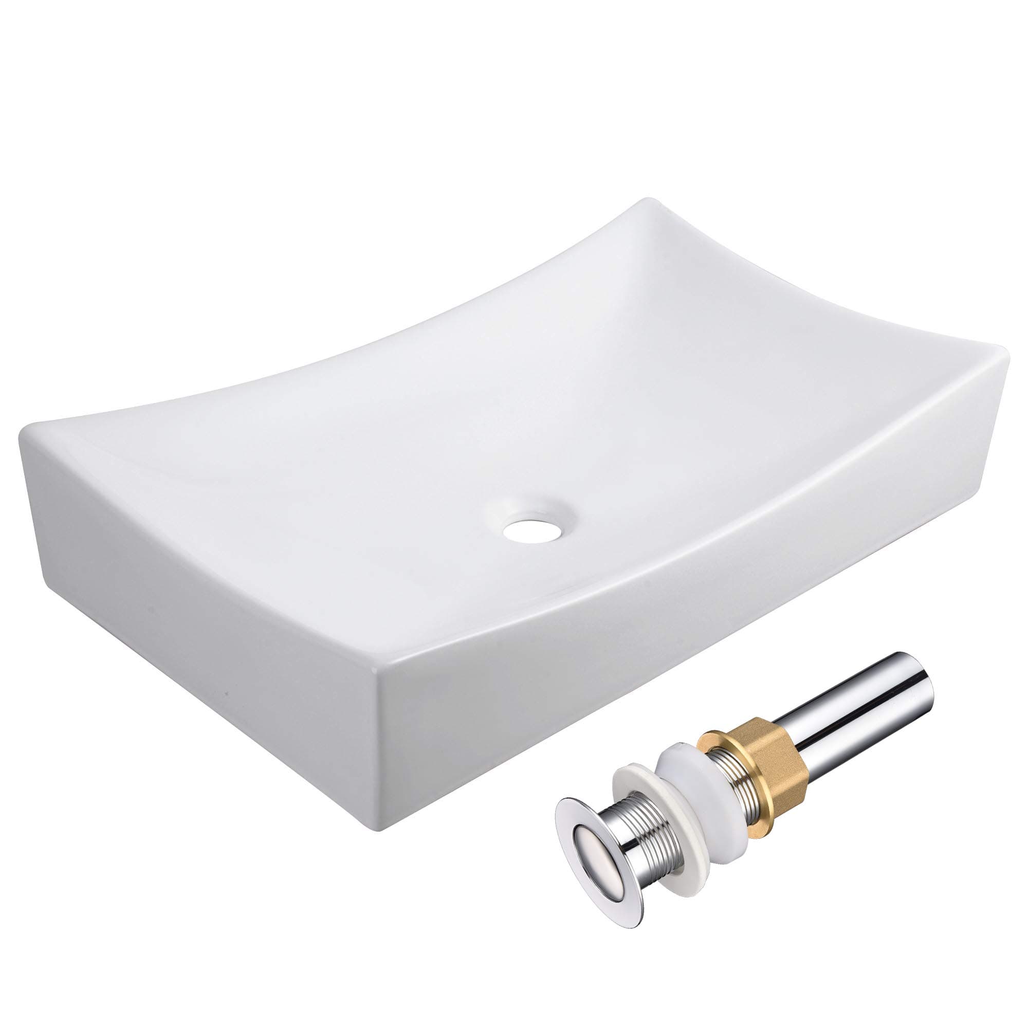 Aquaterior 26"Lx15-5/8"Wx5-1/3"H Rectangle White Porcelain Ceramic Bathroom Sink w/ Chrome Drain