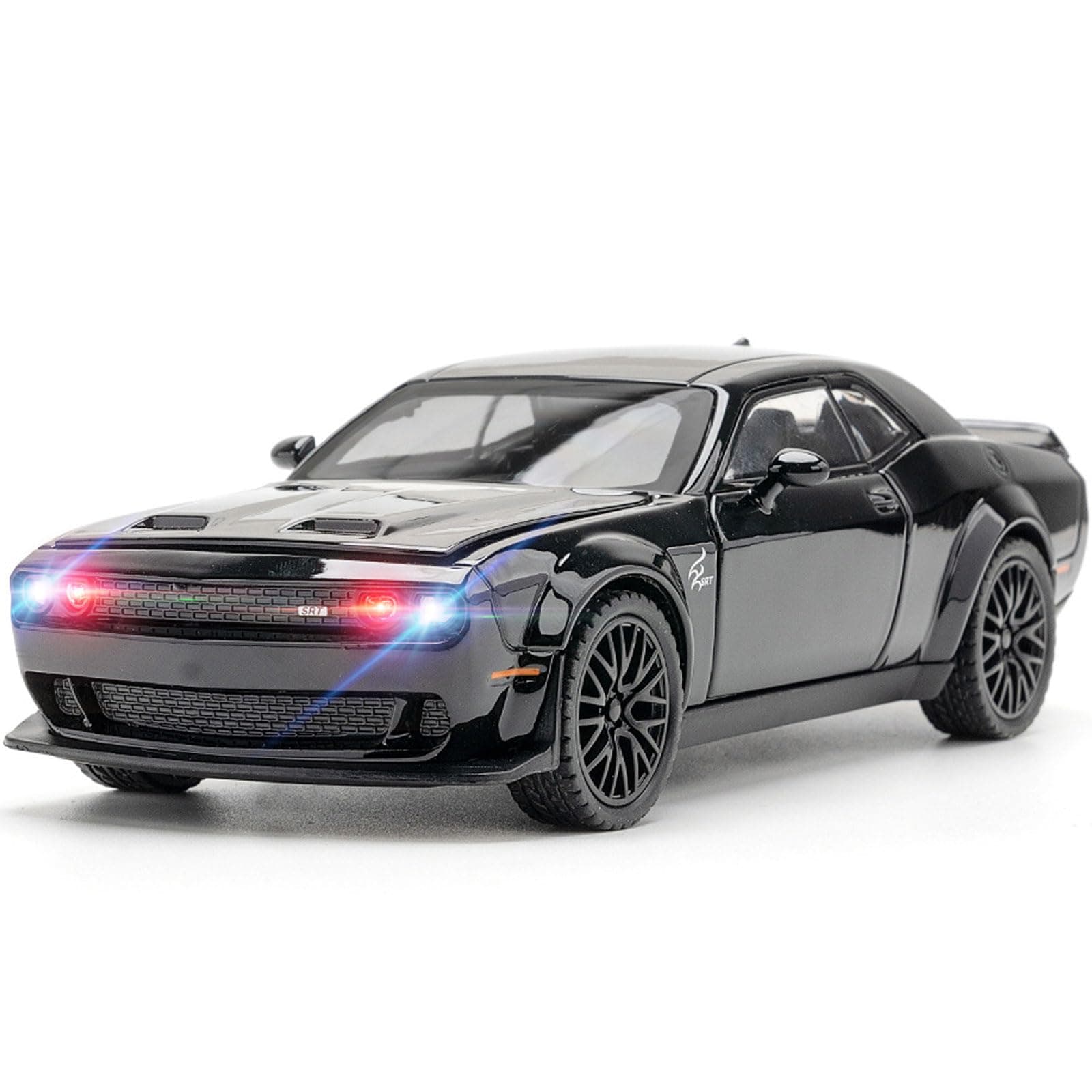 Toy Cars 1/32 Dodge Challenger Die Cast Metal Toy Cars Hellcat Toy Car with Sound and Light Pull Back Hellcat Car for 3+ Year Old Boys and Kids