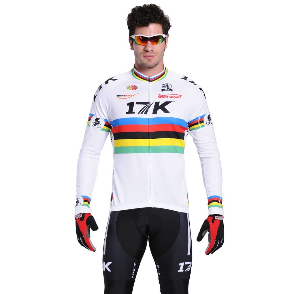 17K Men Cycling Jersey Pants Long Sleeve Shirt MTB Road Bicycle Riding Jersey White Size Large