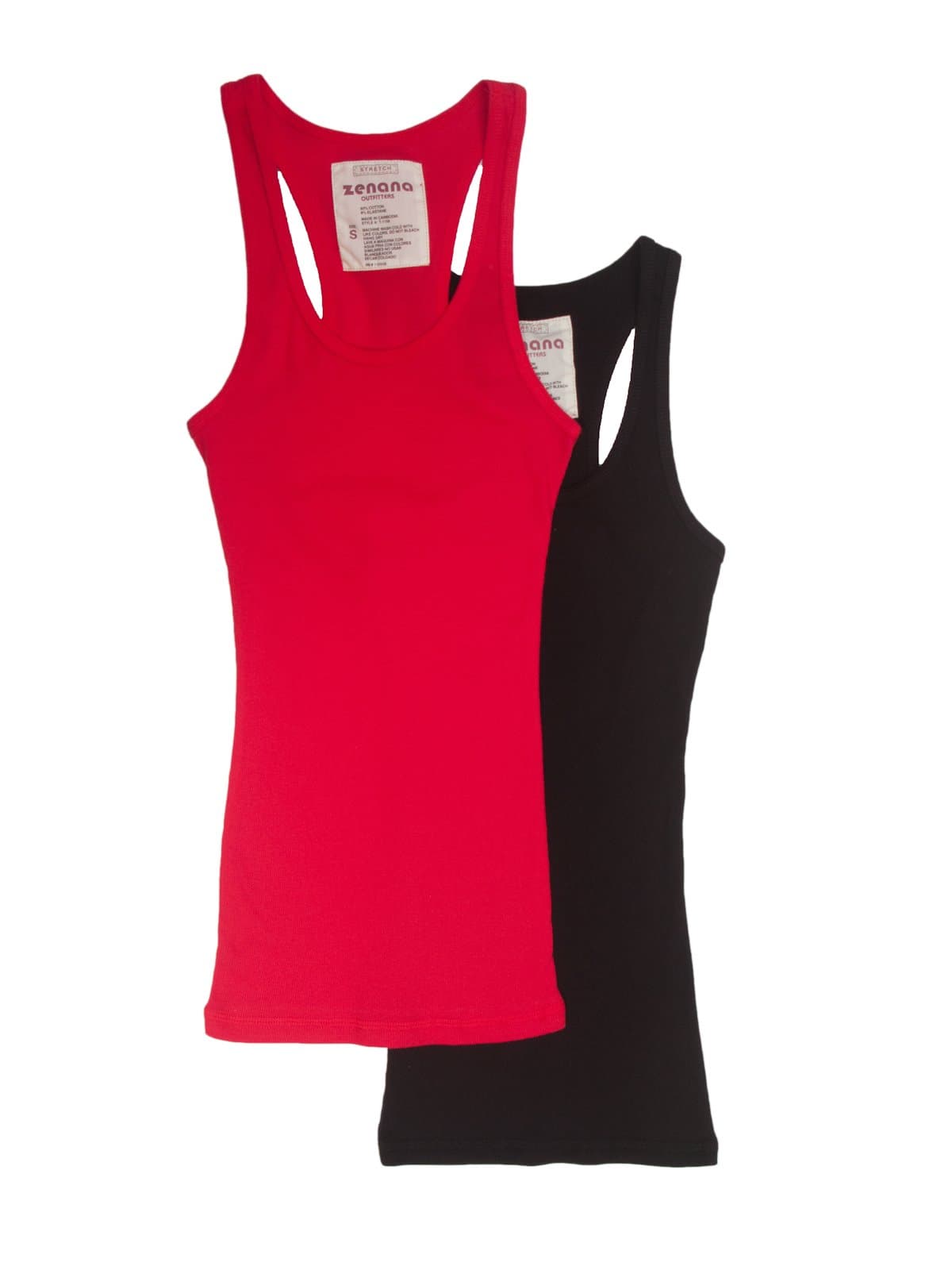 2 Pack Zenana Women's Basic Ribbed Tank Top Med BLACK RED