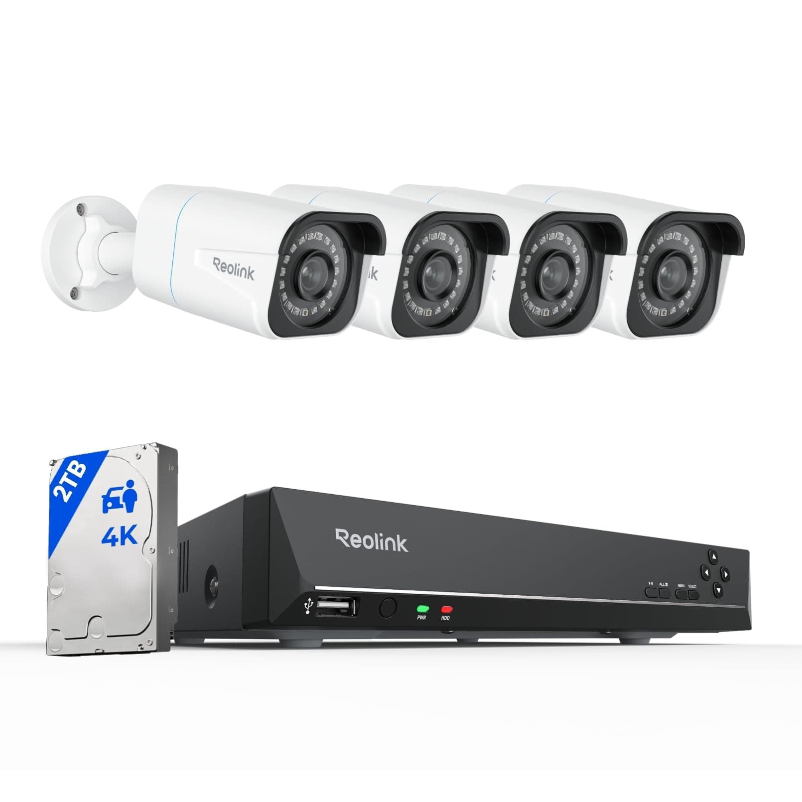 4K Security Camera System - H.265 4pcs PoE Security Cameras Wired with Person Vehicle Detection, 8MP/4K 8CH NVR with 2TB HDD for 24-7 Recording, RLK8-800B4