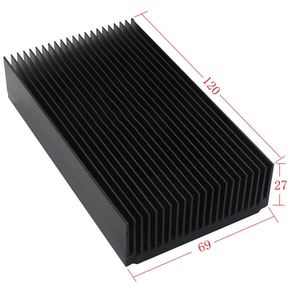 Black Aluminum Heatsink, Aluminium Heat Diffusion Cooling Fin 120 x 69 x 27mm/ 4.72"(L) x 2.72"(W) x 1.06"(H)