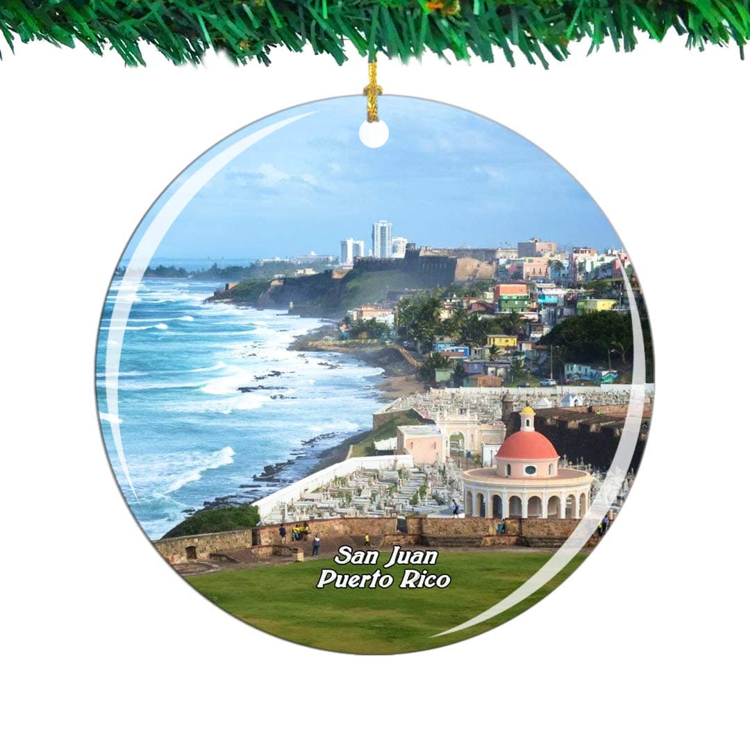 WeekinoOld San Juan Puerto Rico Christmas Ornament City Travel Souvenir Collection Double Sided Porcelain 2.85 Inch Hanging Tree Decoration