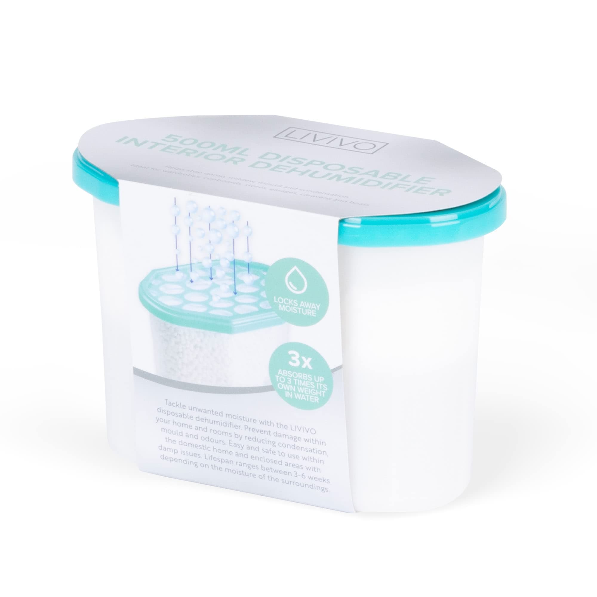LIVIVO 500ml Interior Dehumidifier with Fast Acting Natural Hydrophilic Crystals – Ideal for Use Around The Home Office and Small Spaces - Helps Prevent Damp Mildew Mould Condensation (Pack of 5)