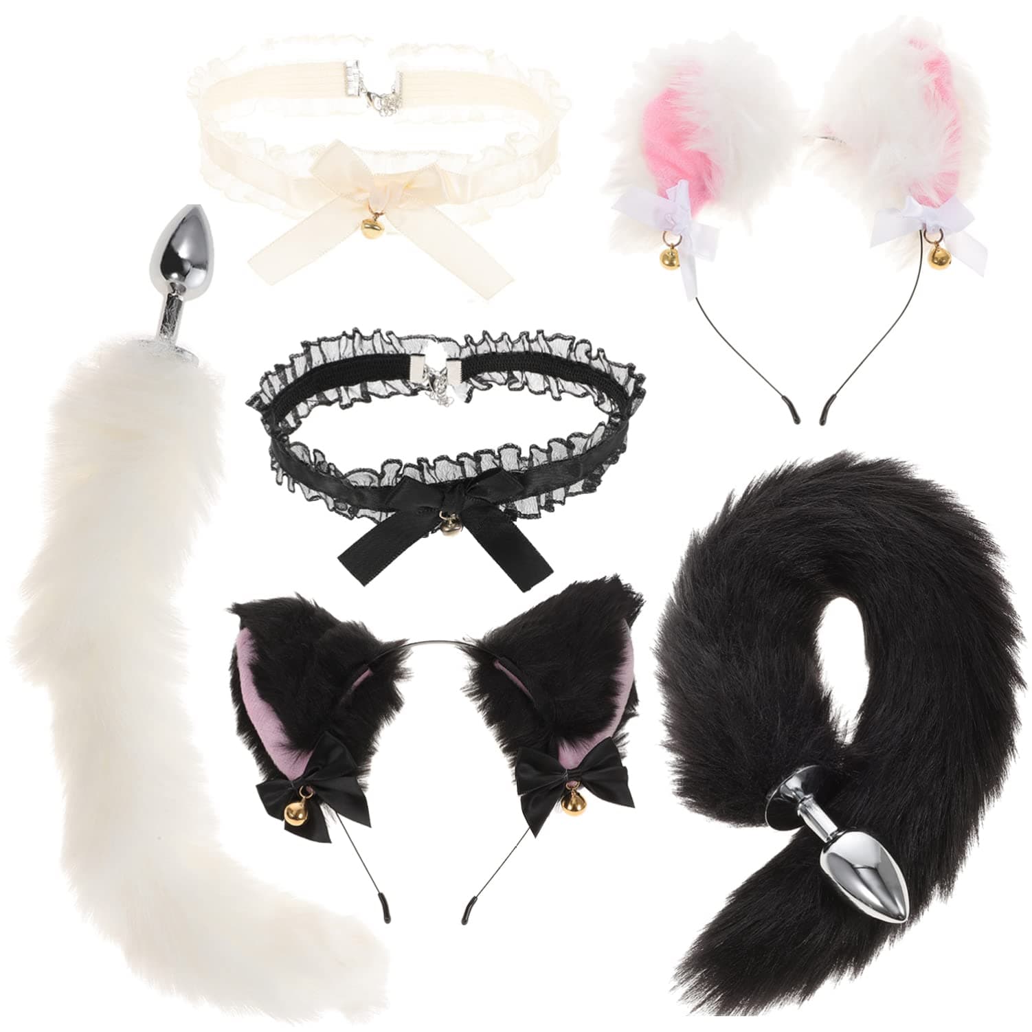 ifundom 2 Sets Fox Animal Costume Set Furry Ears Headband Tail Plug and Neck Choker for Valentines Day Cosplay Game Dress Up