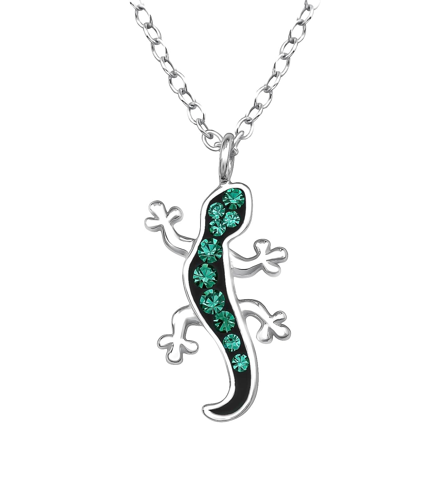 Katy Craig Lizard Necklace with Green Crystal Stones 925 Sterling Silver
