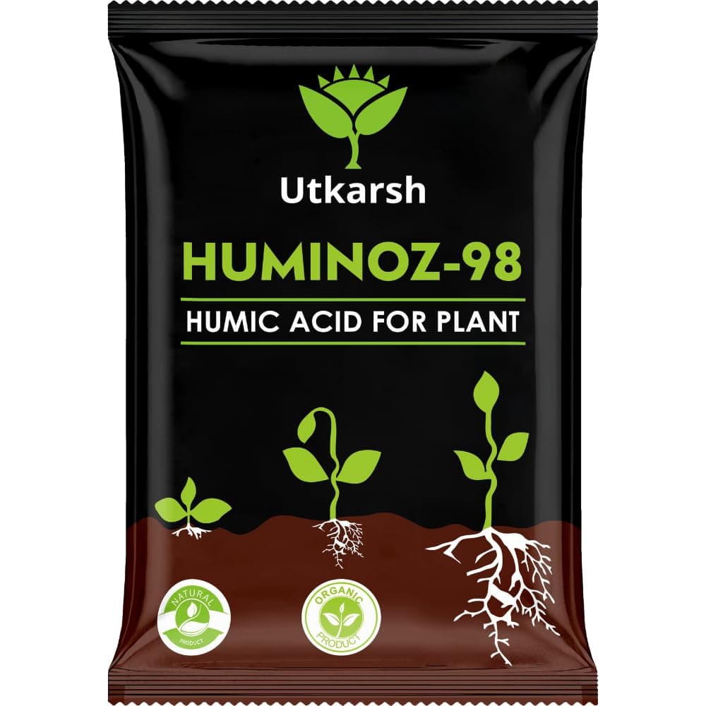 Utkarsh Huminoz-98 Humic Acid (98%) for Plants | Fertilizer for Potted Plants, Home Garden, Growth Enhancer, Soil Conditioner, Improves Root System | (Set of 1; 900 gm)