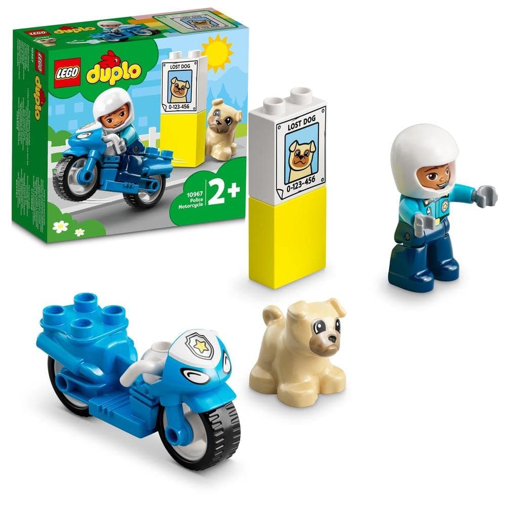 LEGO 10967 DUPLO Town Rescue Police Motorcycle Toy for Toddlers, Boys & Girls 2 Plus Years Old, with Police Officer and Dog Figure, Early Development Toys