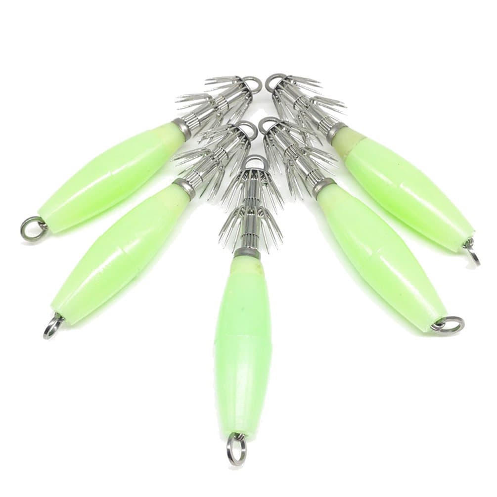 SUDOOK Artificial Bait Fishing Lures Hard Jigs Squid Jigs Luminous Bait Hooks for Squid Fishing Tackle Lure Kit Set 5pcs 9.5cm