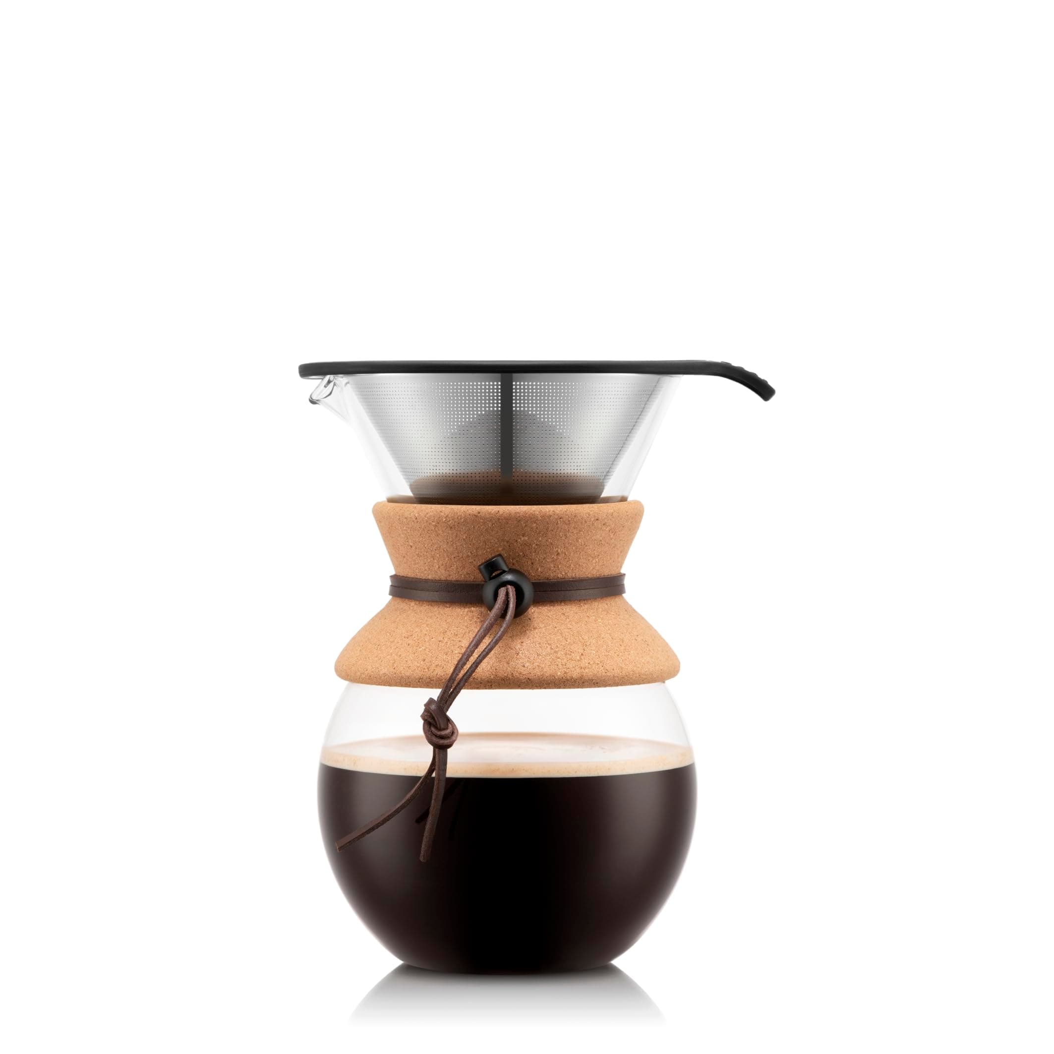 Bodum Pour Over Coffee Maker with Permanent Filter, Glass, 34 Ounce, 1 Liter, Cork Band