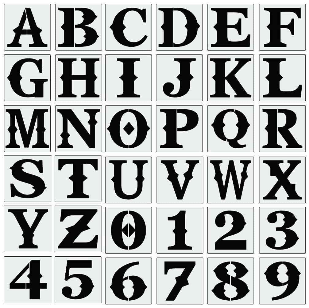 6 Inch Letter Stencils for Painting On Wood, 36pcs Alphabet Stencils Retro Letter Number Templates,Reusable& Flexible for Drawing On Wall,Sign,Canvas, Paper, Fabric, Floor