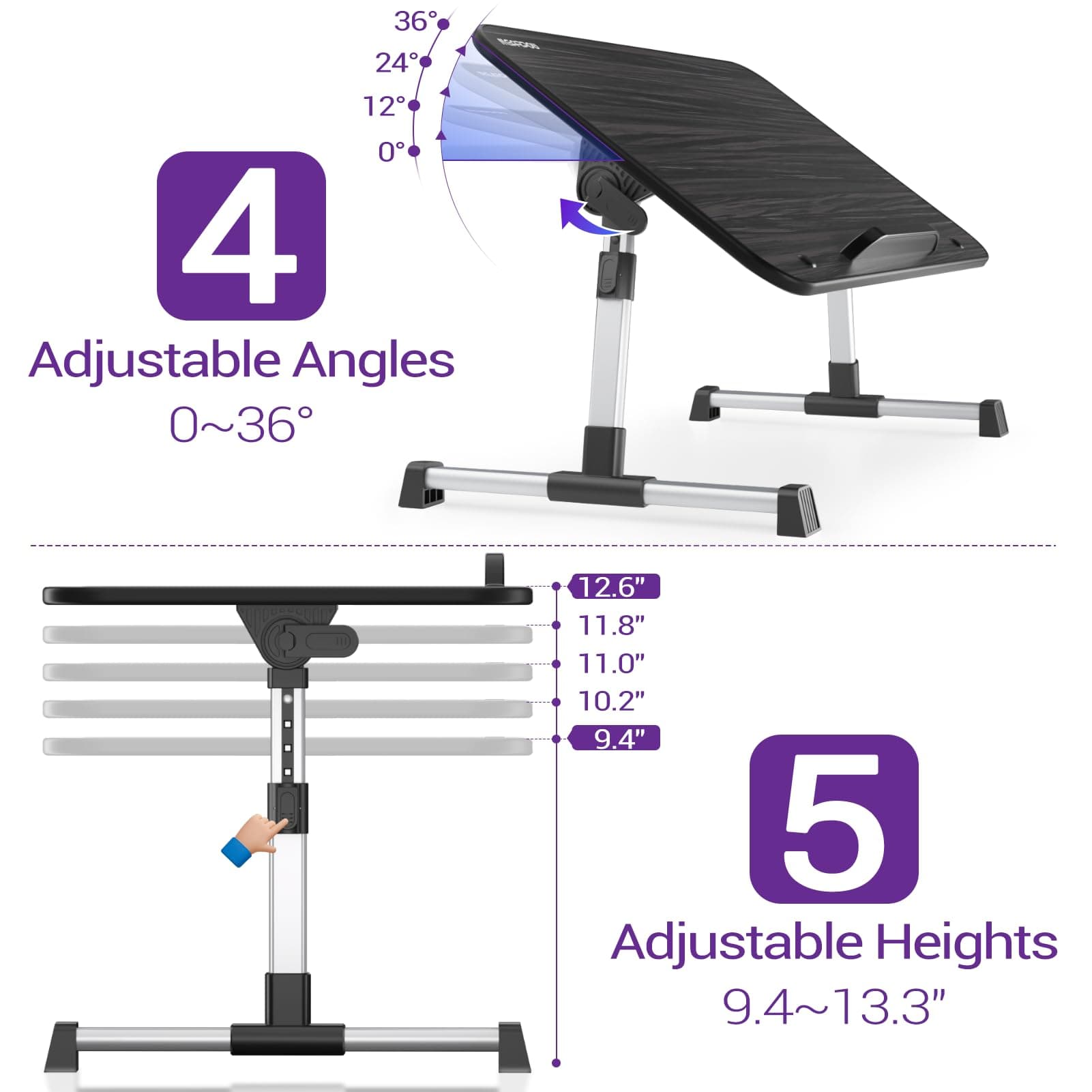 Laptop Bed Tray Table, Nearpow (Larger Size) Adjustable Laptop Bed Stand, Portable Standing Table with Foldable Legs, Foldable Lap Tablet Table for Sofa Couch Floor - Large Size