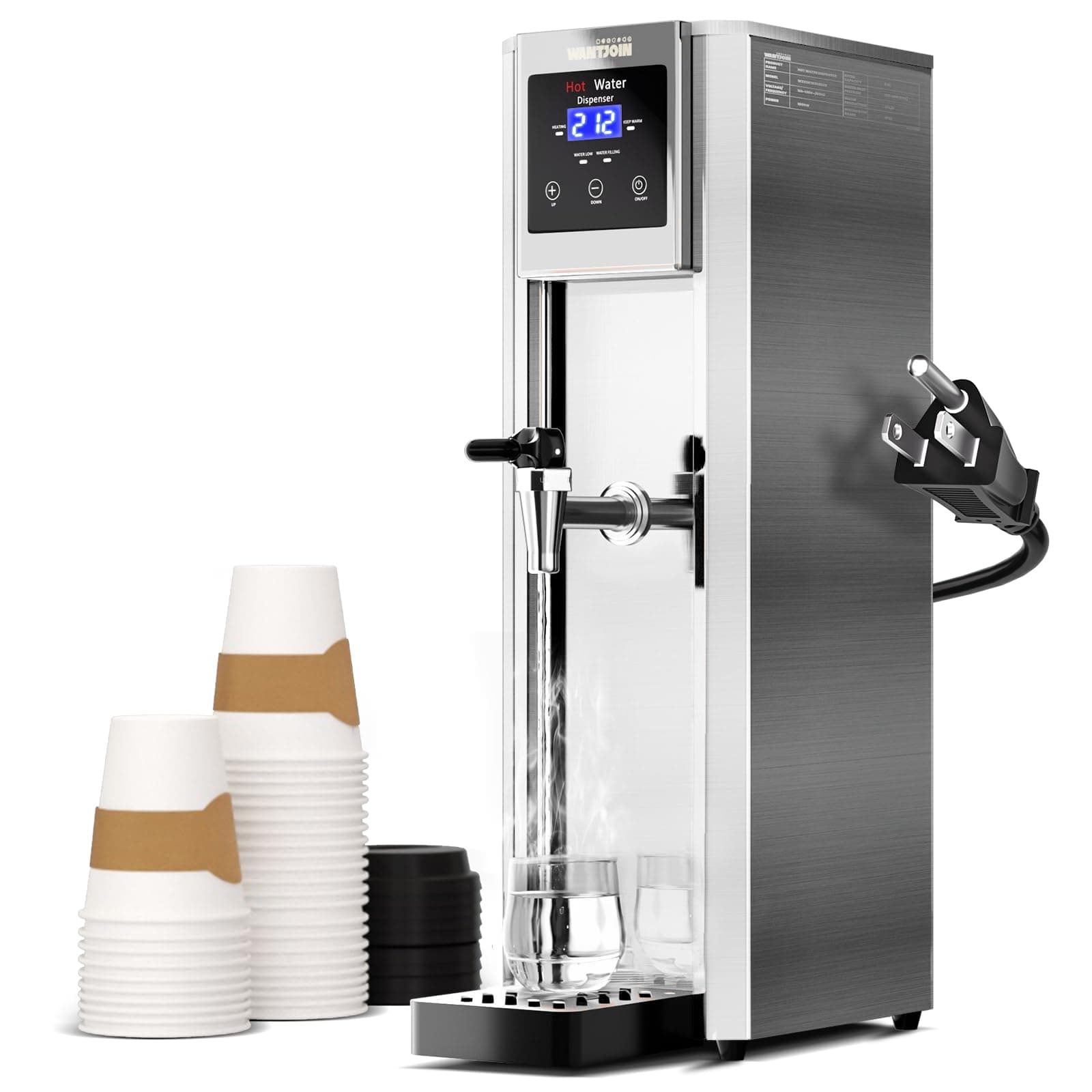 Commercial Hot Water Dispenser Water Boiler Step-Heating Electric Countertop Water Dispenser Automatic Temperature Control 32°F-212°F, for Boba Tea Coffee Shop Office 1800W 20L(5.2GAL)/H