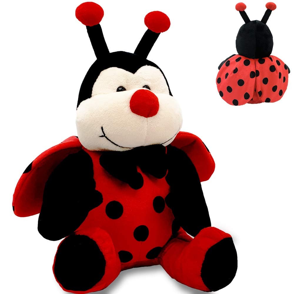 Ladybug Stuffed Animal Plush Ladybird Beetle Soft Insect Cuddly Lady Bug Toy with Red Wings and Black Bow, Bee Friend ,Great Present for Toddlers & Kids