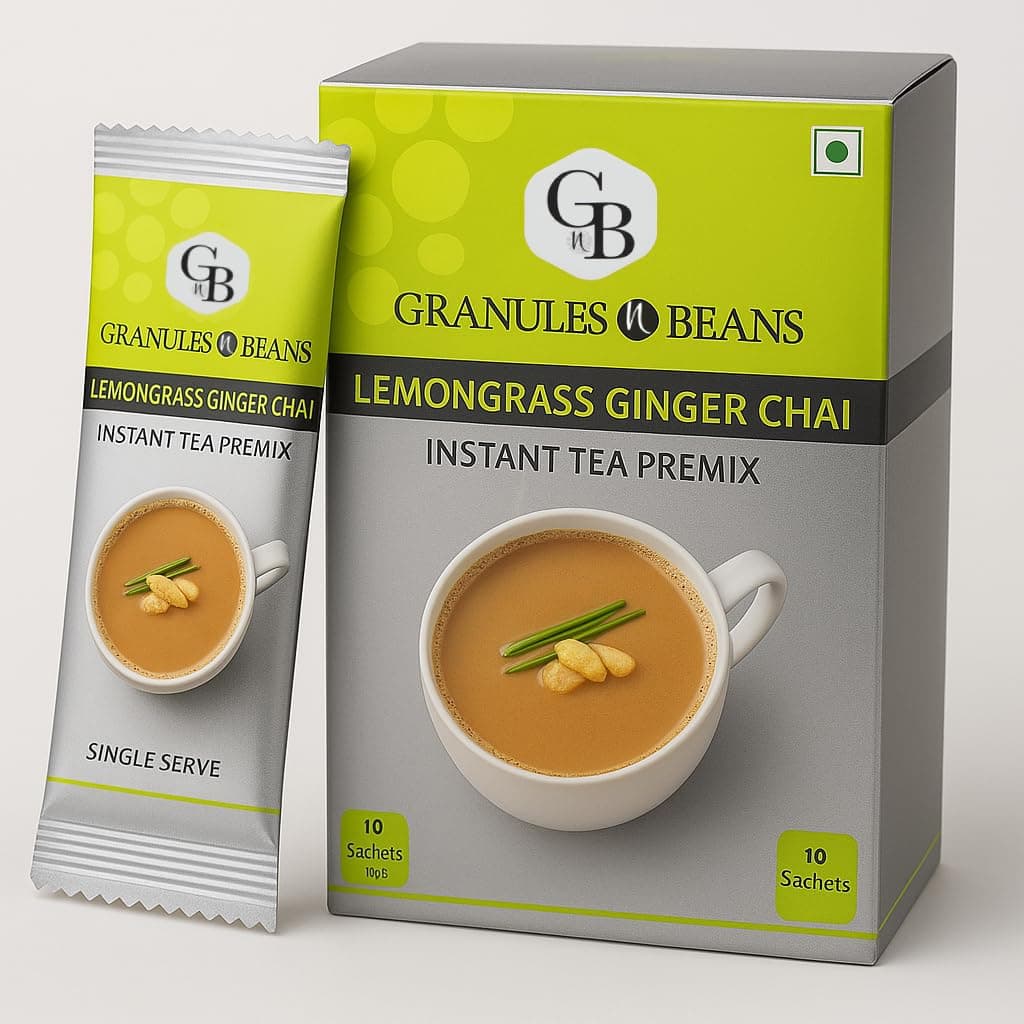 GnB GRANULES n BEANS Lemongrass Ginger Chai Instant Tea Premix(10 Sachet X 14G = 140G) (Pack Of 2),14 Grams