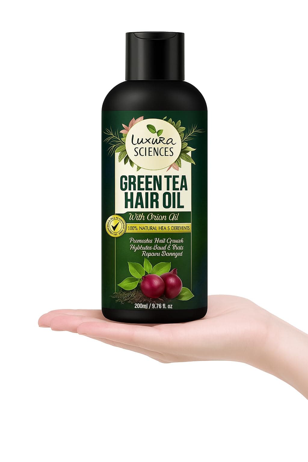 Luxura Sciences Green Tea Oil for Hair Growth | Controls Dandruff & Hair Loss | Root Strengthening Oil | Makes Hair Soft, Shiny & Thick | 6.76 Fl Oz/200 ml