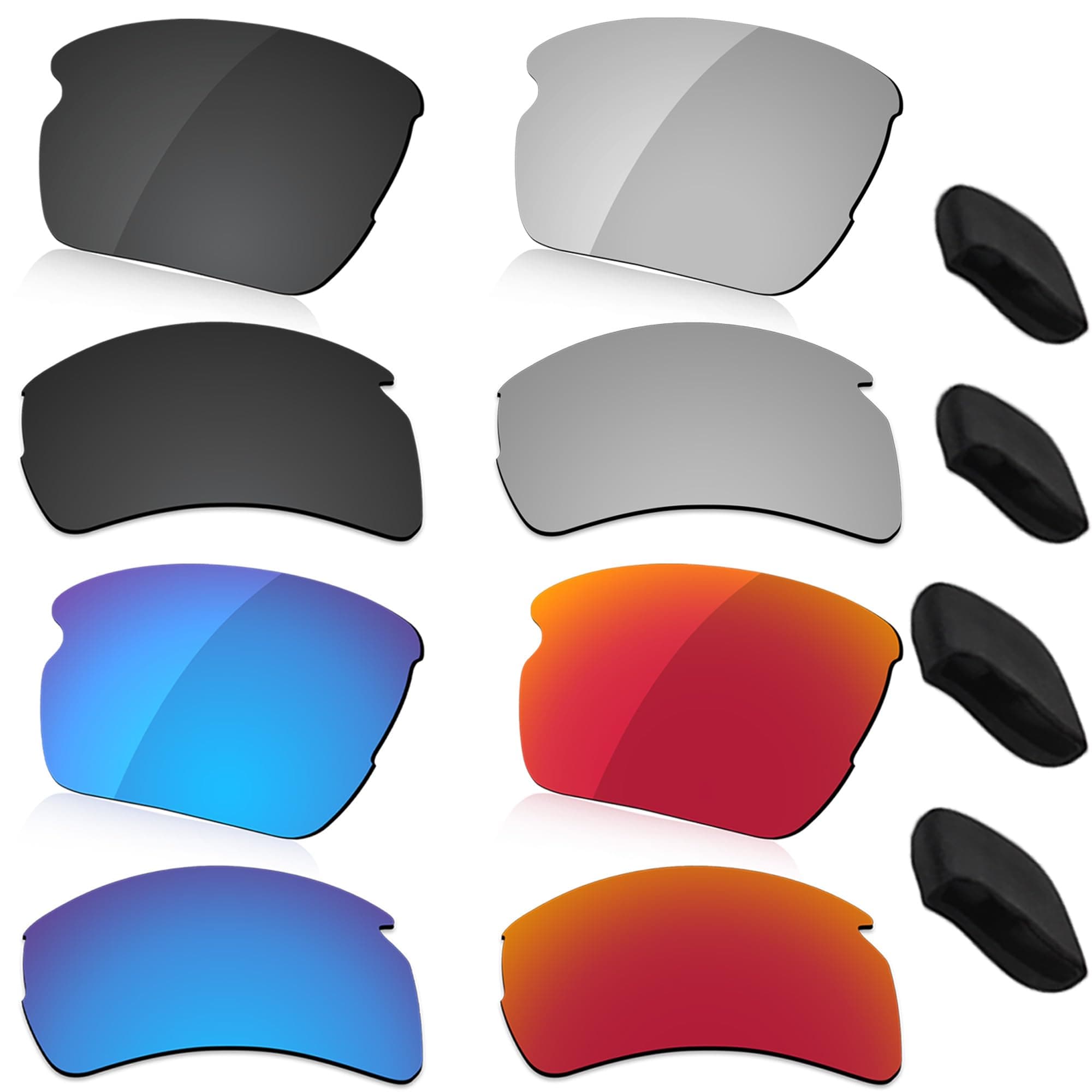 Polarized Lens & Nosepieces Replacement for Oakley Flak 2.0 XL OO9188 Sunglass - Dark Black+Silver Grey+Fire Red+Ice Blue