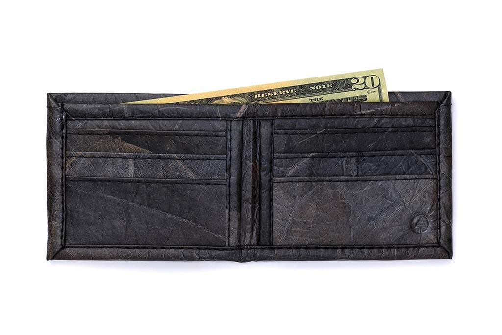 Tree TribeLeaf Leather Bifold Wallet - Mens / Unisex Flip Wallet, Handmade - Black
