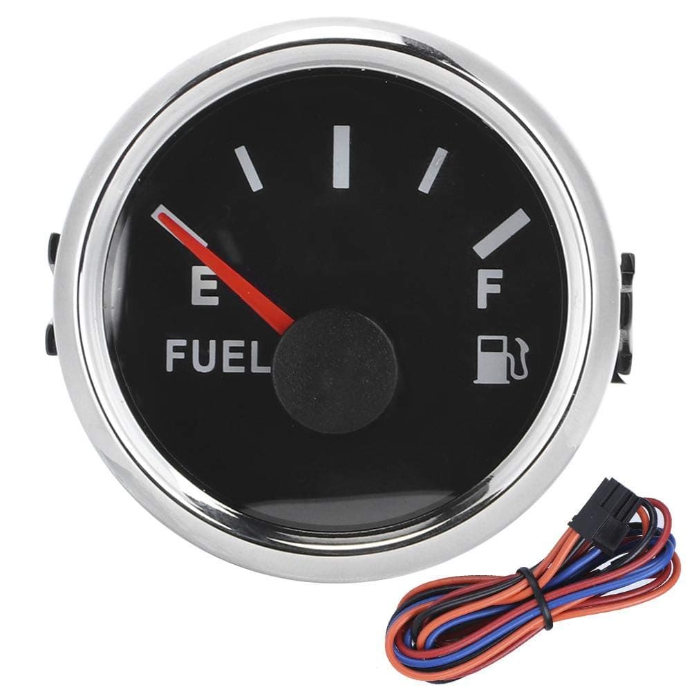 Tank Gauge Level Indicator, 52mm/2in Tank Level Gauge 0-190ohm Signal Pointer Meter for Marine Boat Car(Black Dial Silver Frame)