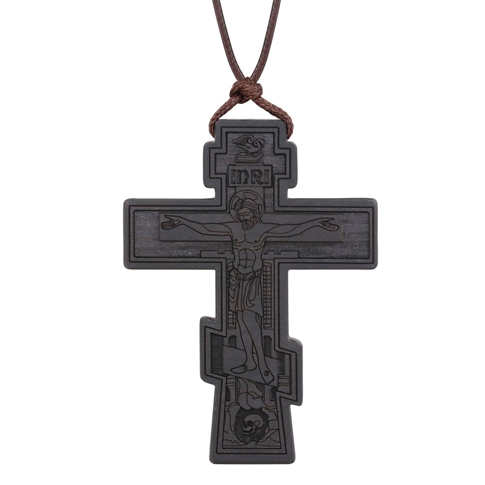 COTTVOTT Wood Orthodox Cross Pendant Necklace Christian Crucifix Necklace Prayer Jesus for Women Men