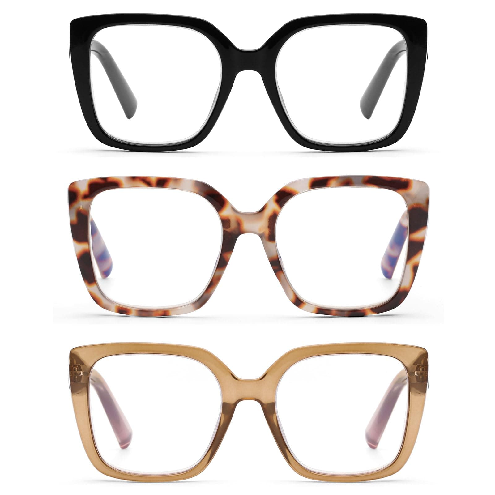 DOOViC 3 Pack Oversized Reading Glasses for Women Blue Light Blocking Square Stylish Computer Readers