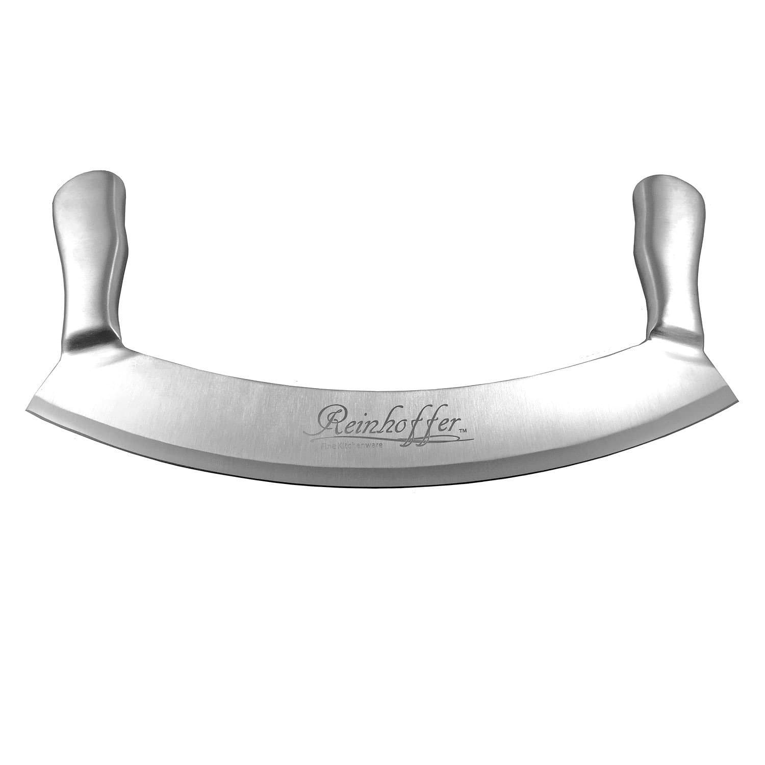 Mezzaluna Knife & Pizza Cutter Rocker - 12 Inch (30.5 cm) Stainless Steel Double Handle Crescent Chopper Blade - Vegetable, Salad & Herb Mincer, Slicer, & Dicer - Premium Quality Kitchen Tool