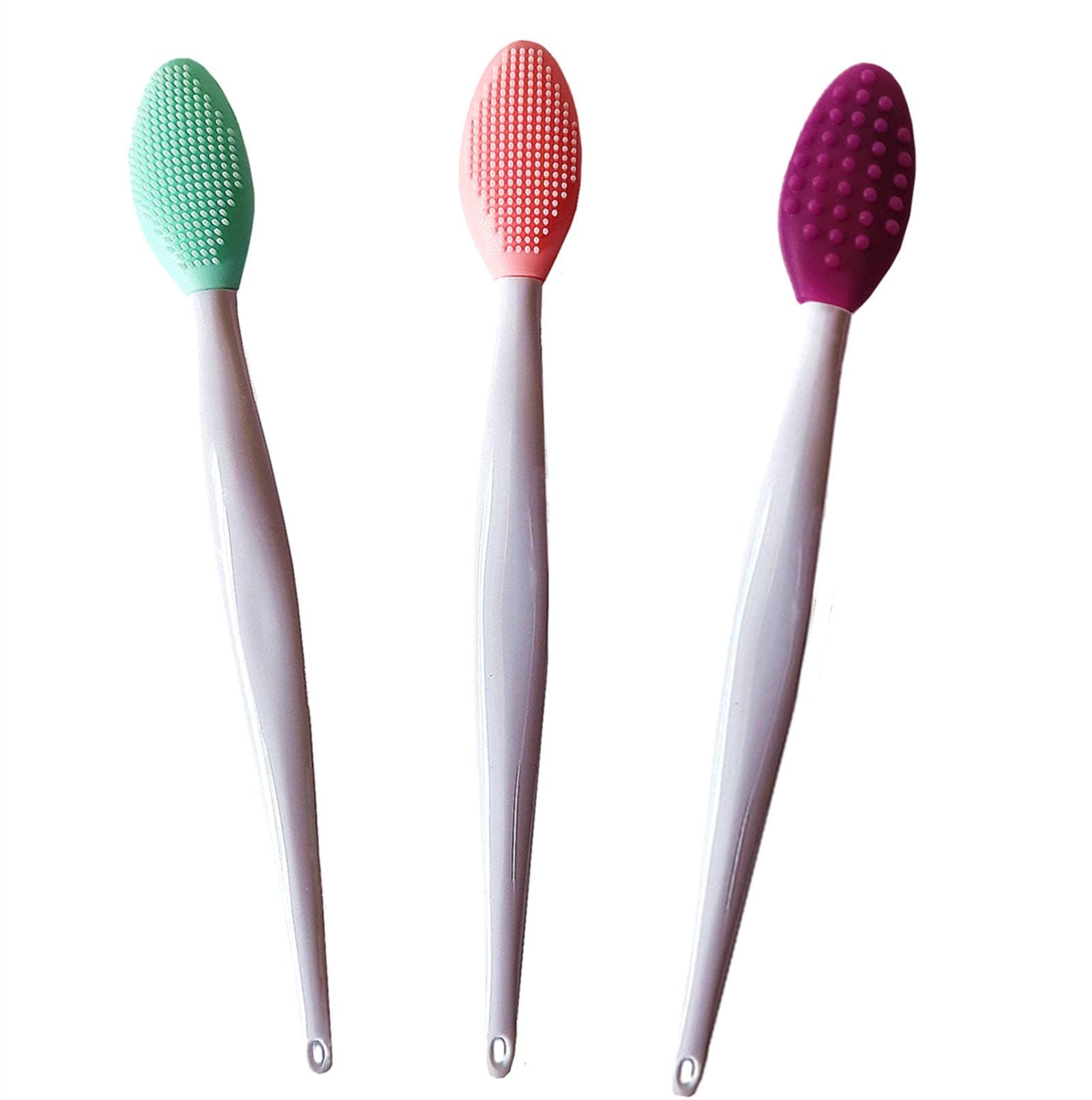 New Prominent 3 PCS Lip Scrub Brush, Double-Sided Silicone Exfoliating Lip Brush, Green