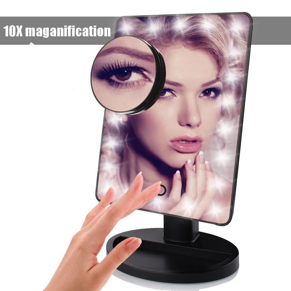 Aooeou Makeup Mirror with Lights, LED Lighted Movable Vanity Mirror Bright LED Magnification Large Screen Touch Dimmable (10x)