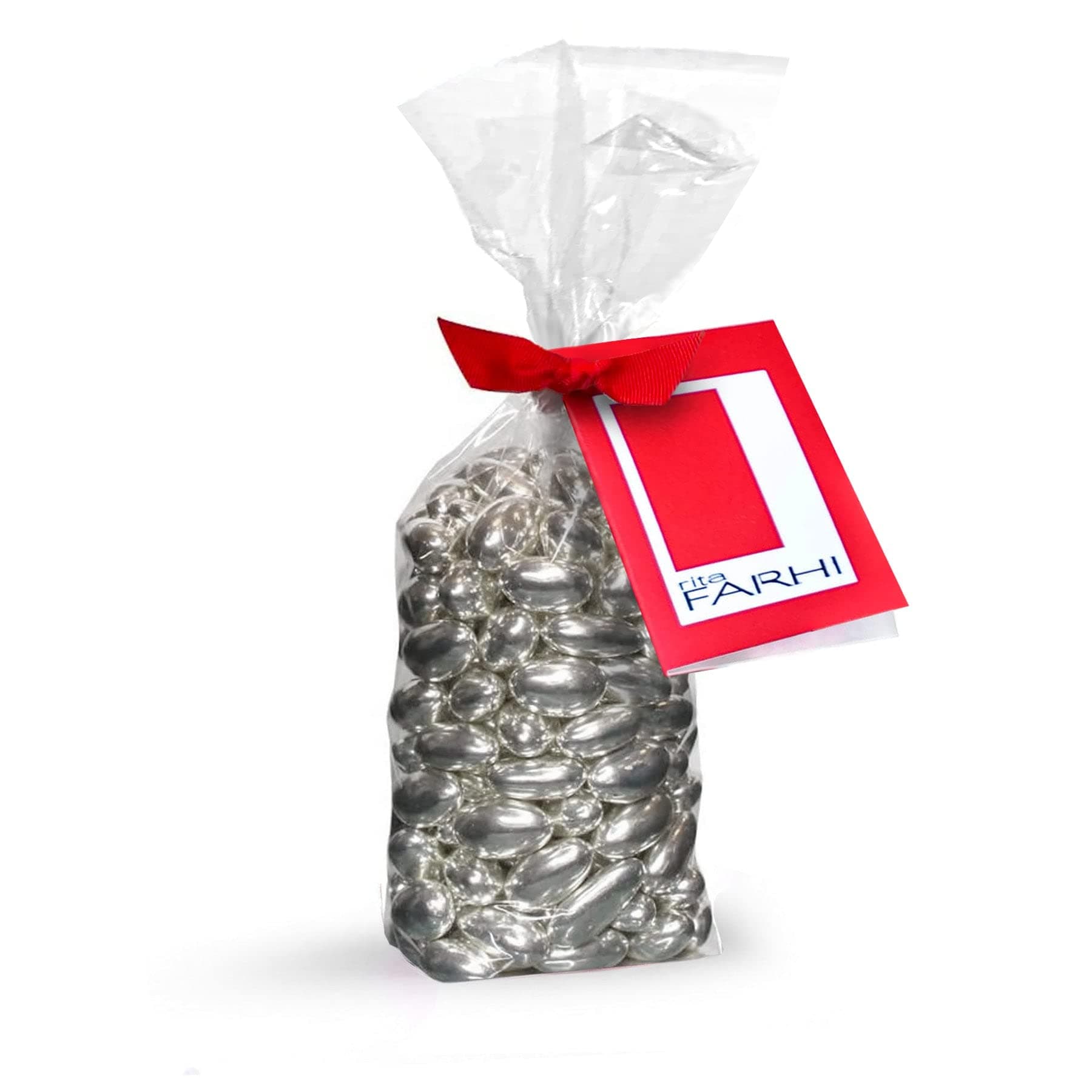 Rita Farhi Silver Sugared Almond Dragees in a Luxury Ribbon Gift Bag - 500g - Sugar Almond Sweets