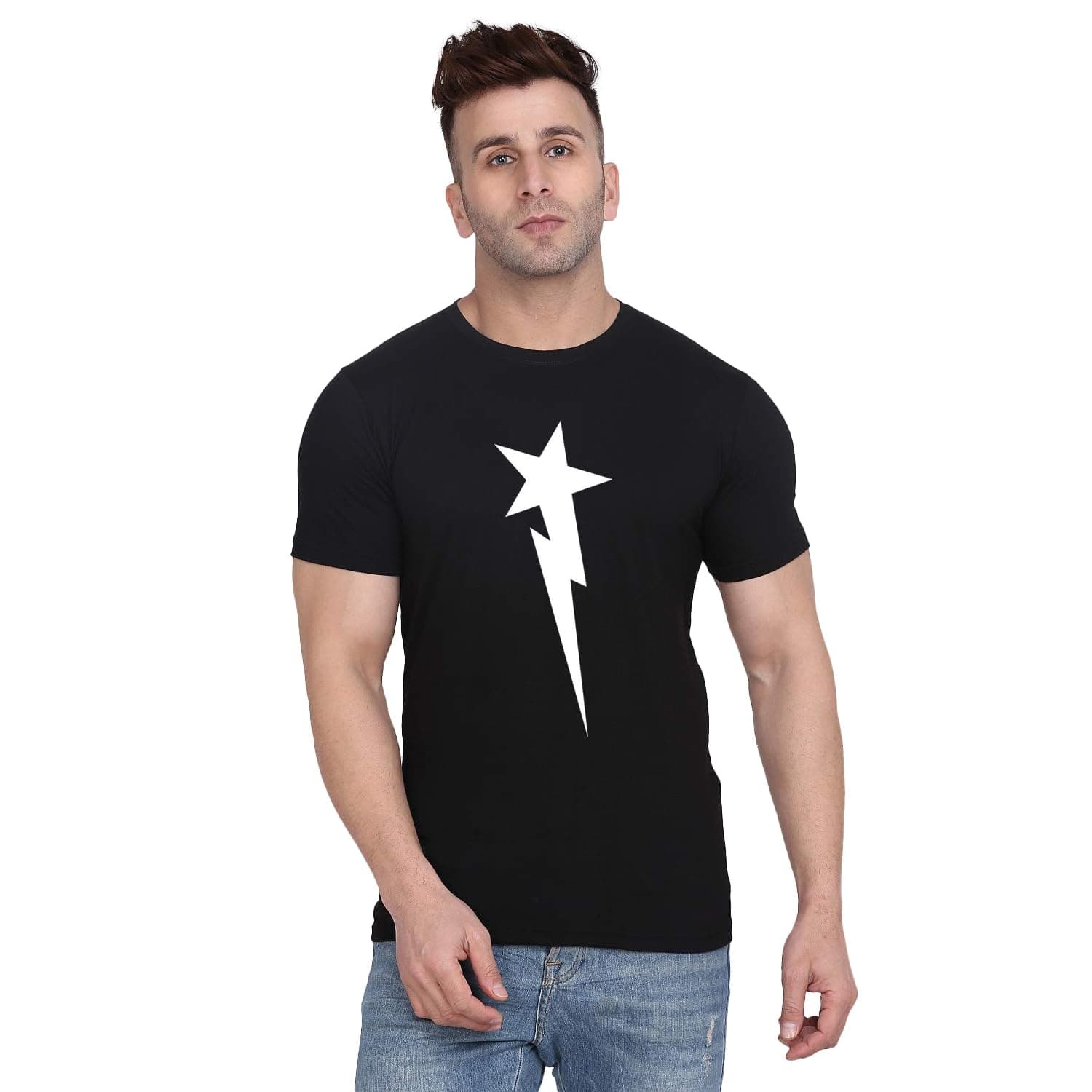 Originalway Men Cotton Half Sleeve Round Neck Thunder Star Printed T Shirt HSR-0009