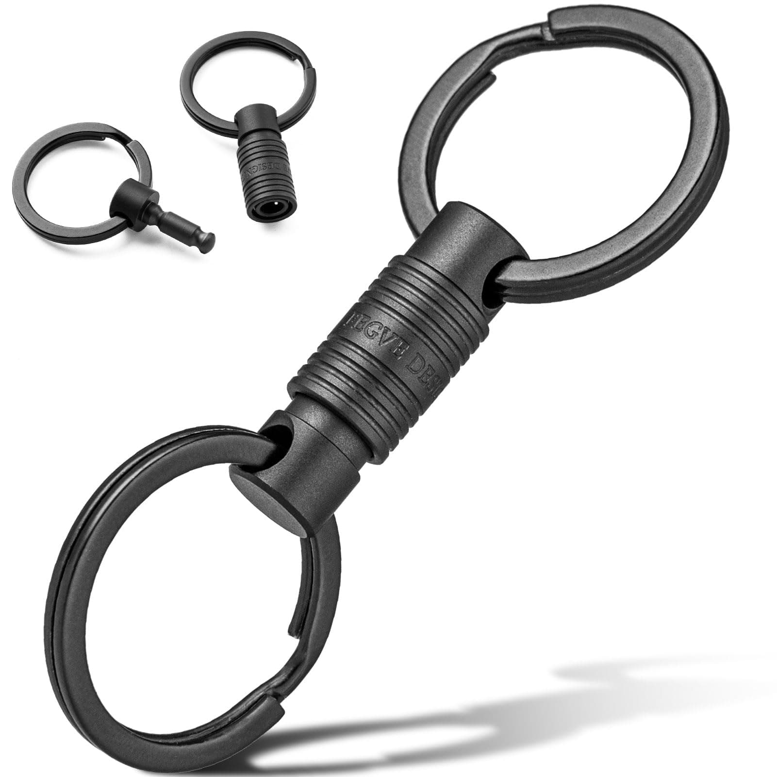 FEGVE Titanium Quick Release Swivel Keychain, Pull Apart Detachable Keychain Heavy Duty Car Key Holder with Key Rings
