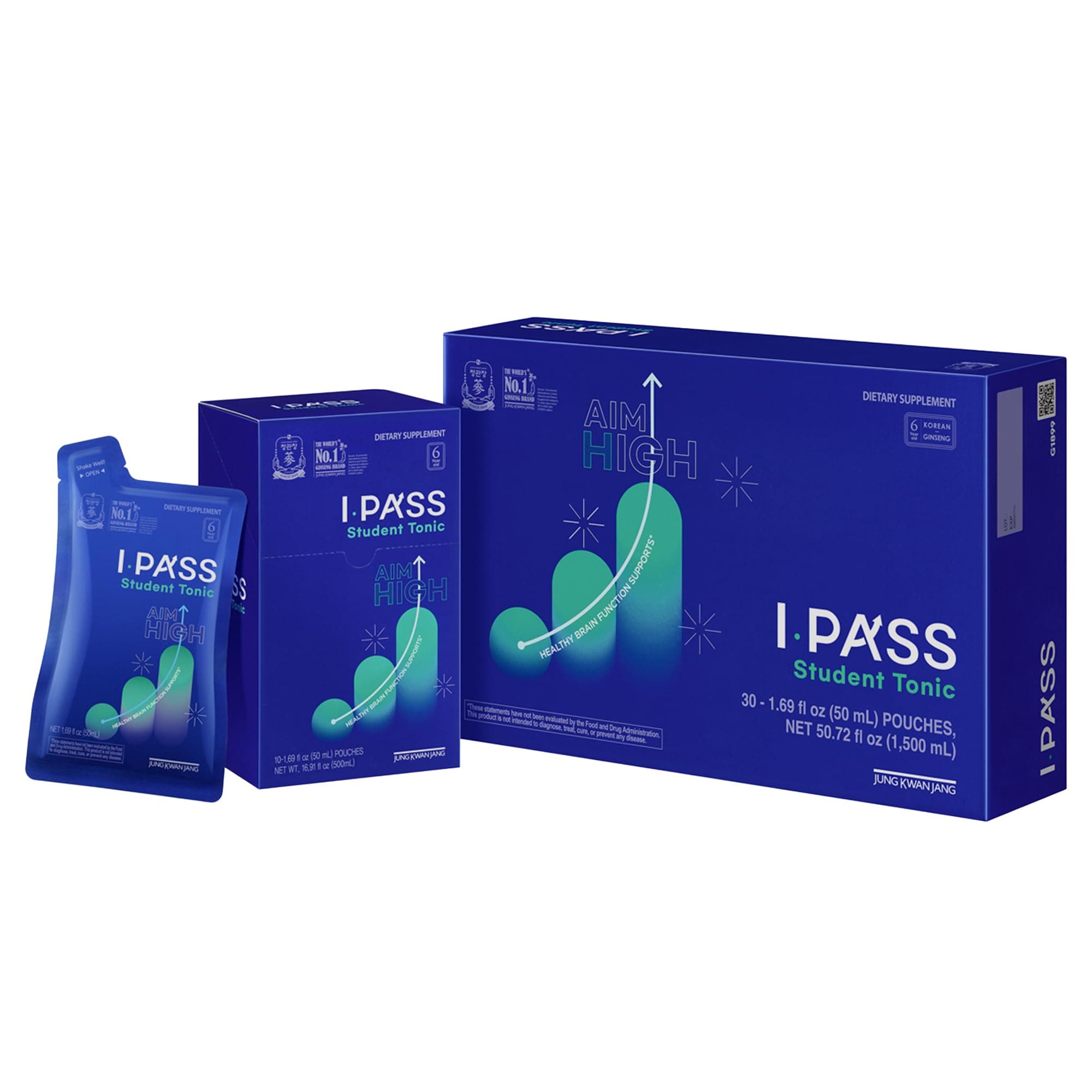 - iPass Student Tonic - Adaptogen Energy Drink Supplement with Korean Red Ginseng, Jujube, Astragalus & Angelica - Daily Support for School and Activities (30 Pouches, 1.69 fl oz)