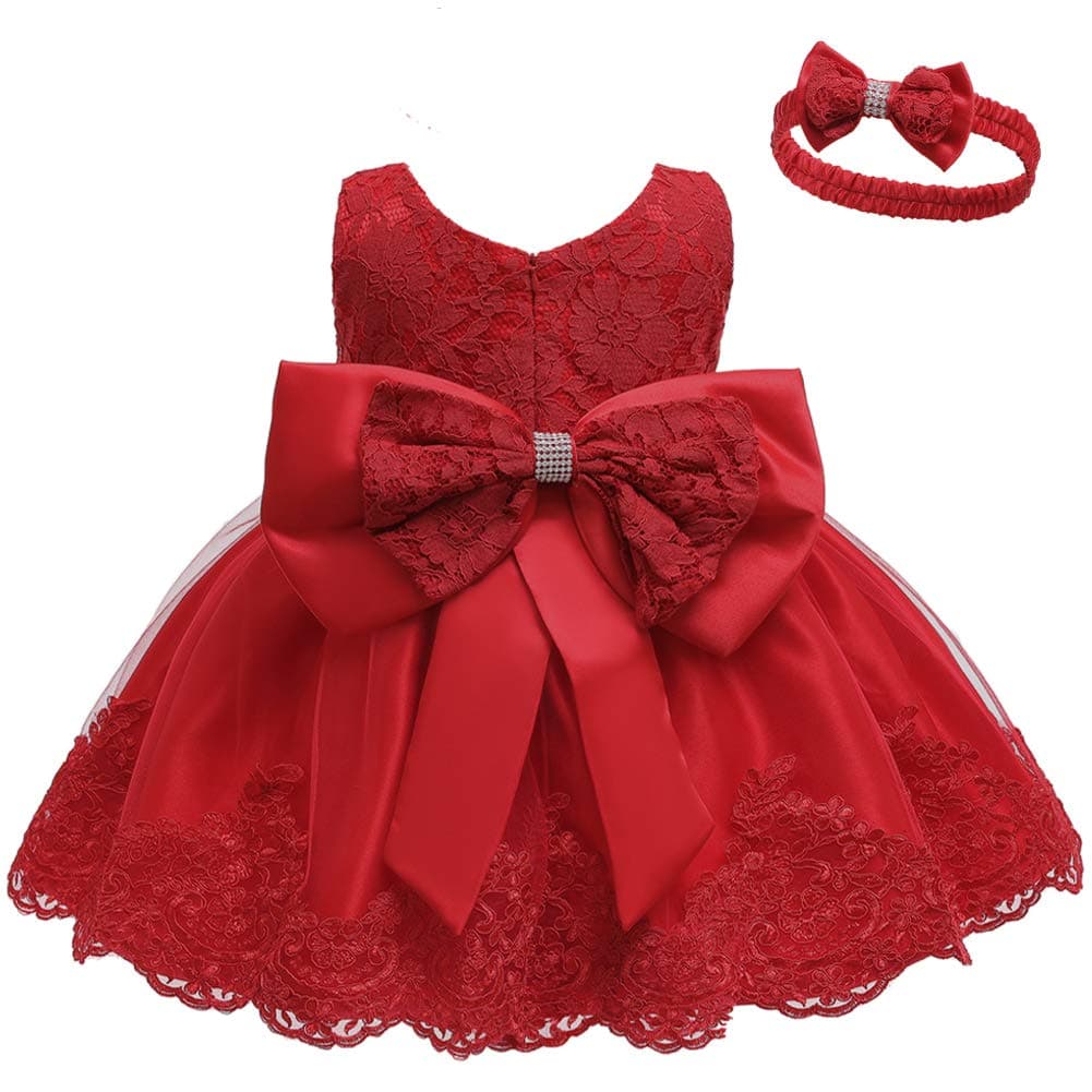Baby Girl's Birthday Bowknot Tutu Princess Flower Lace Dress