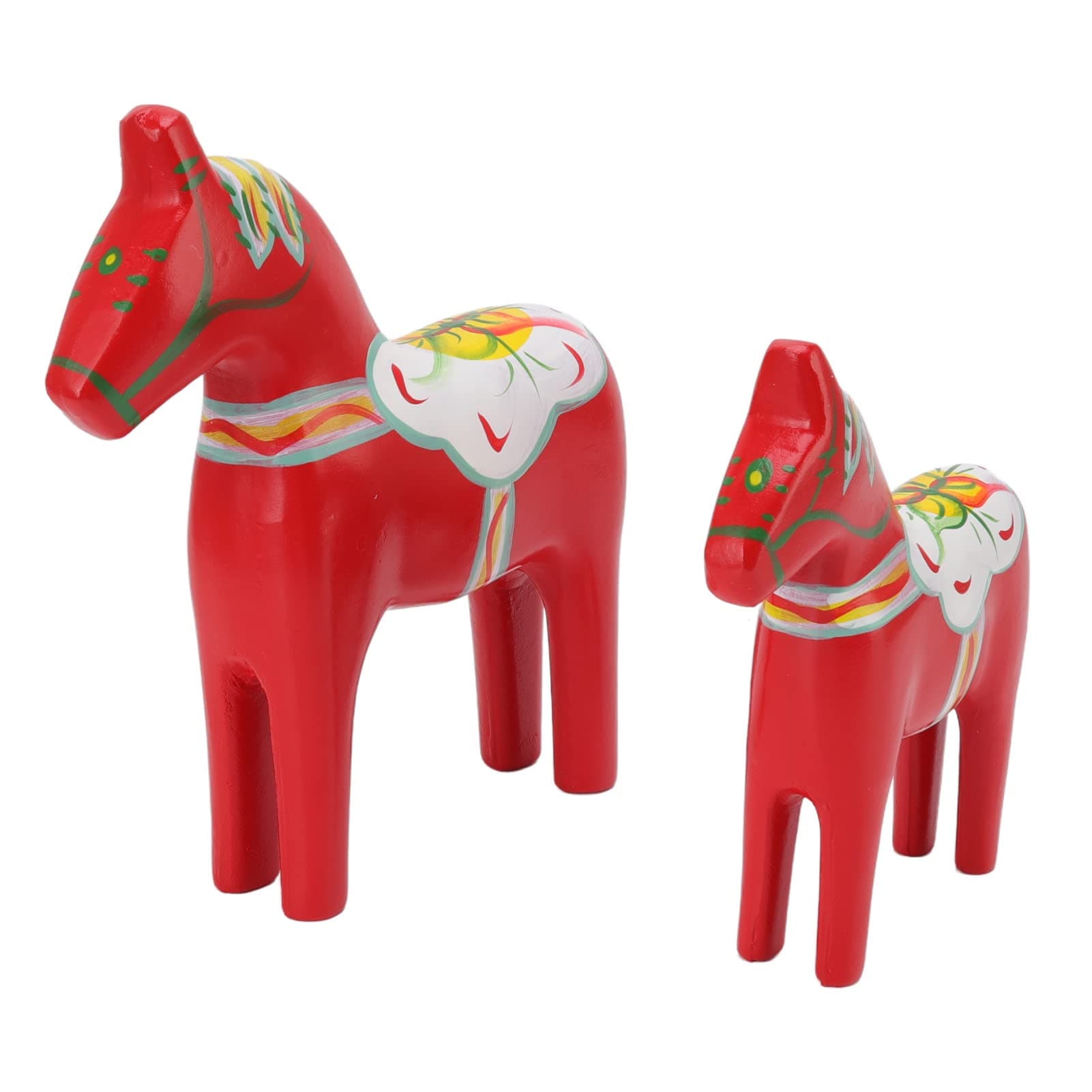 Wooden Swedish Dala Horse, 1Pair Swedish Wooden Dala Horse Figurine, Hand Painted Red Dalecarlian Horse Ornament Classical Handicraft for Home Christmas Decoration Gift