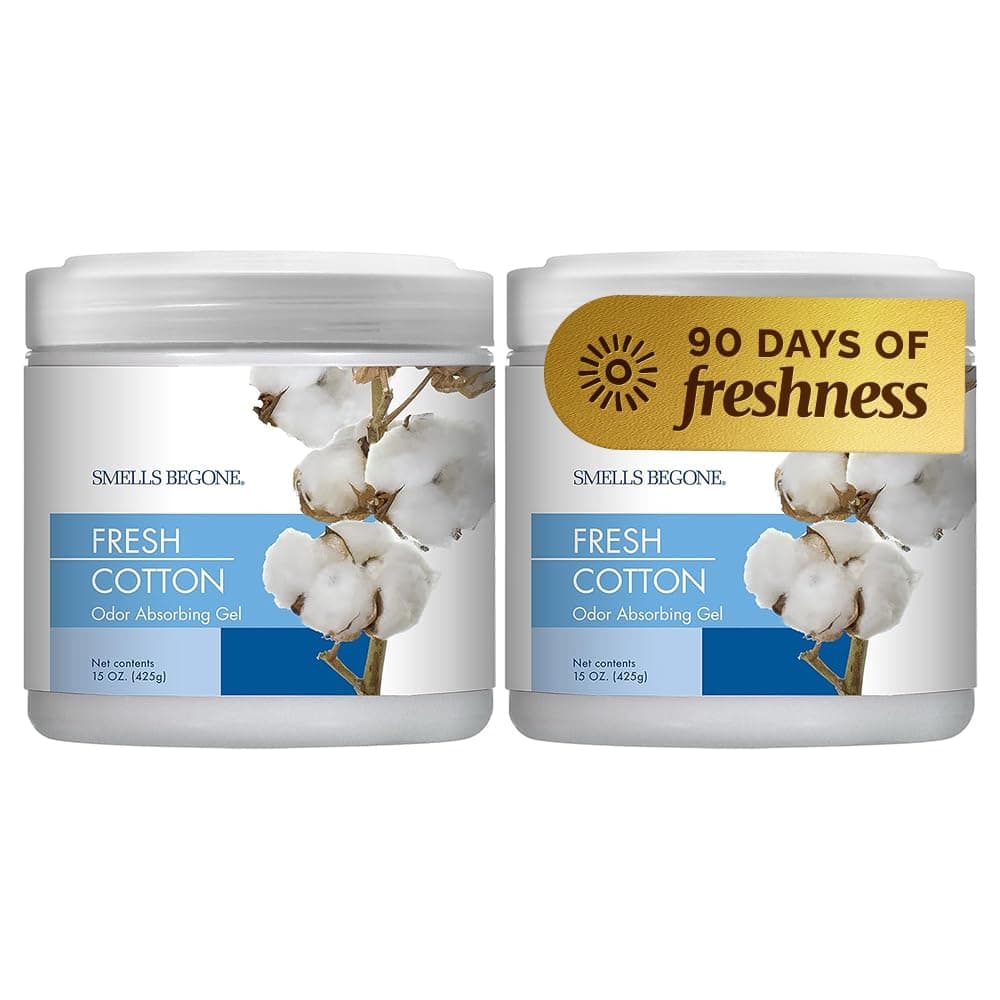 Air Freshener Odor Absorber Gel - Made with Essential Oils - Absorbs and Eliminates Odor in Pet Areas, Bathrooms, Cars, & Boats - Fresh Cotton Scent - 15 Ounce - 2 Pack