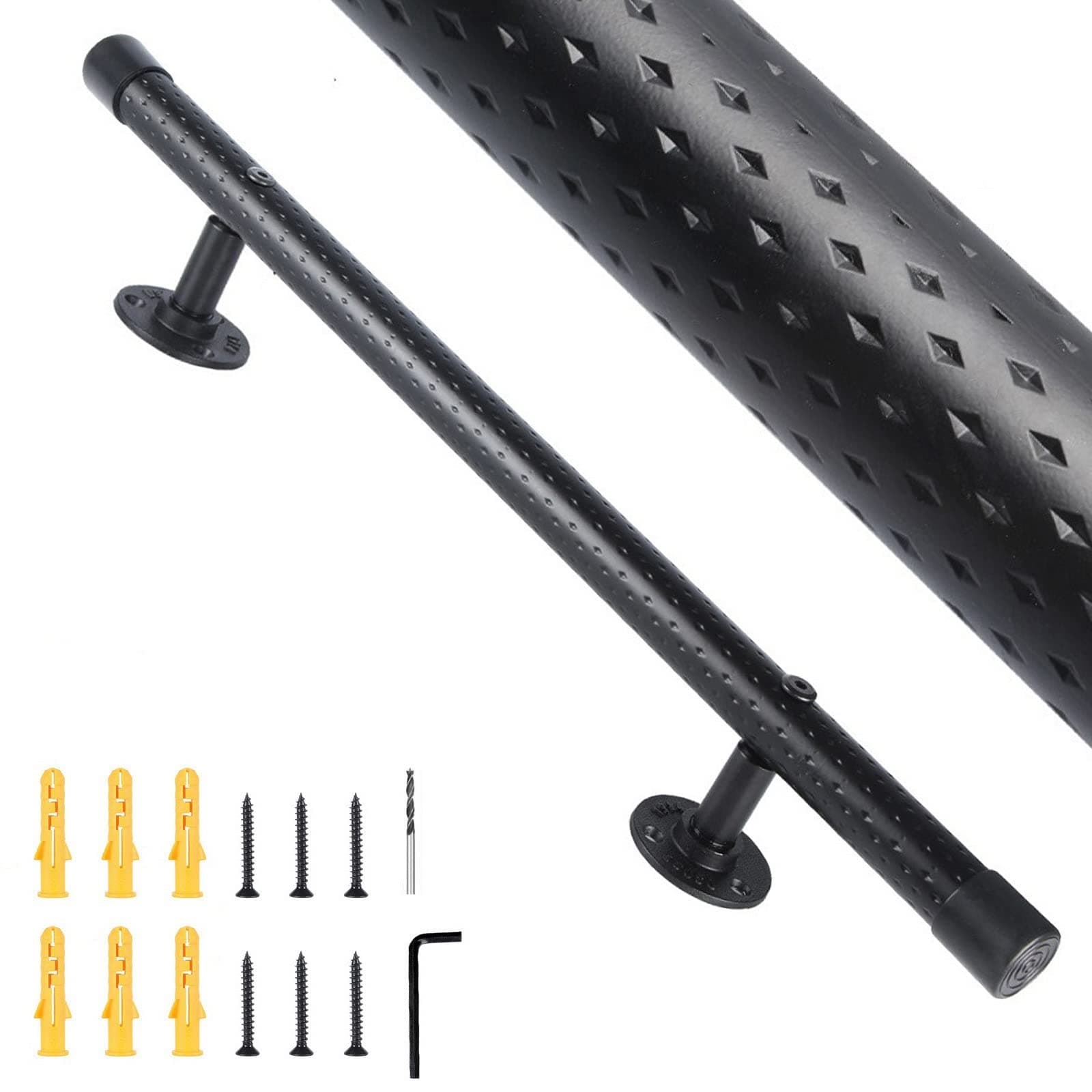 GW Gwongvvei 1.75ft Metal Handrail Pipe Stair Balustrade Black Powder Coated Modern Finish Indoor Outdoor