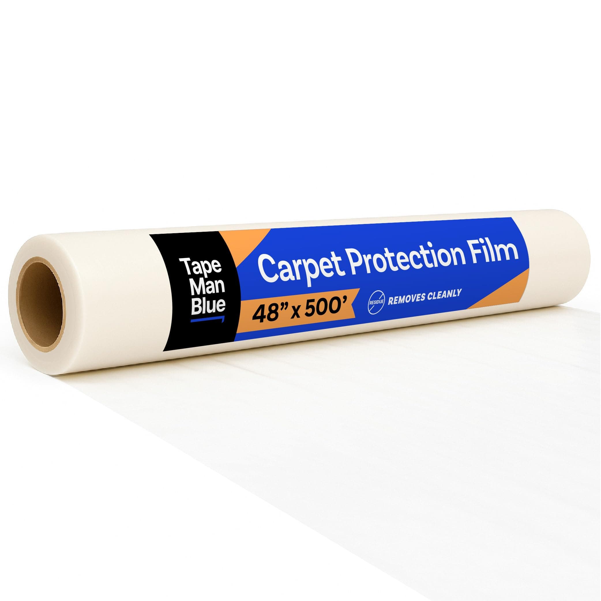 TapeManBlue Carpet Protection Film, 48 inch x 500 Foot roll, Self Adhesive Plastic Carpet Protector Film with Clean Removal & Easy Unwind, Strong and Durable Covering for Construction