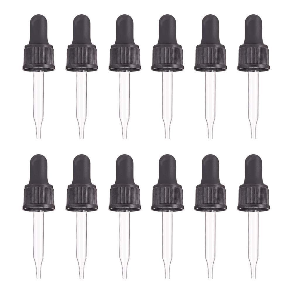 PH PandaHall 12pcs Glass Eye Droppers for Essential Oil 15ml (1/2 Ounce) Pressure Rotating Cover Oil Droppers Pipettes Roller Tops for Essential Oil Bottles