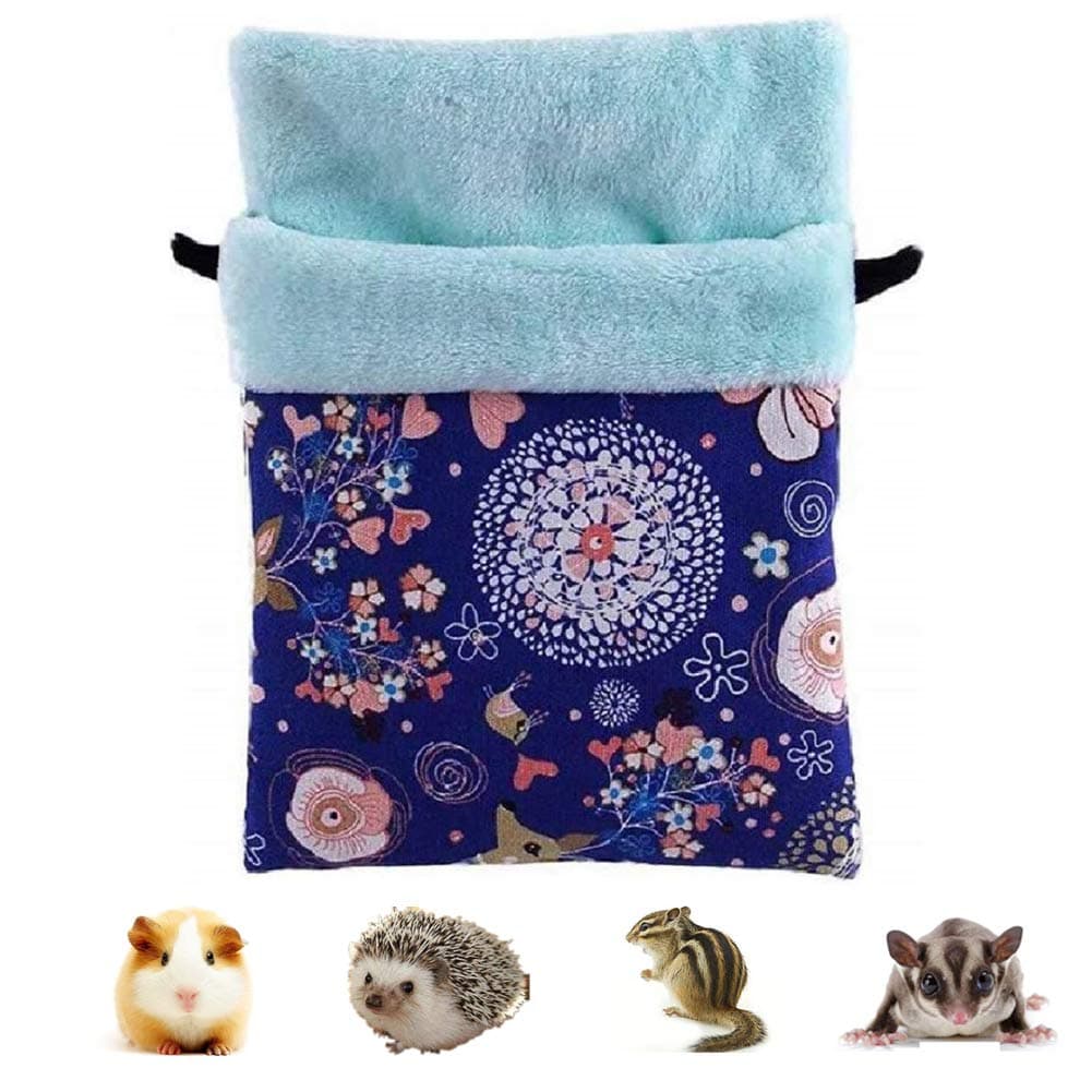 Litewood Sugar Gliders Sleeping Pouch Bag Small Pet Cotton Hanging Warm Comfortable Nest Bed for Small Animals Squirrels Marmosets Rats Hamster (Medium,Blue Deer)