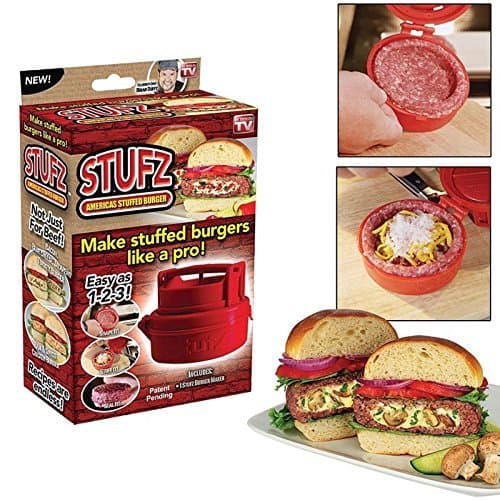 Shopo Stufz Stuffed Burgers Patty Maker Hamburger Meat Press Machine Kitchen Cookware (Red)