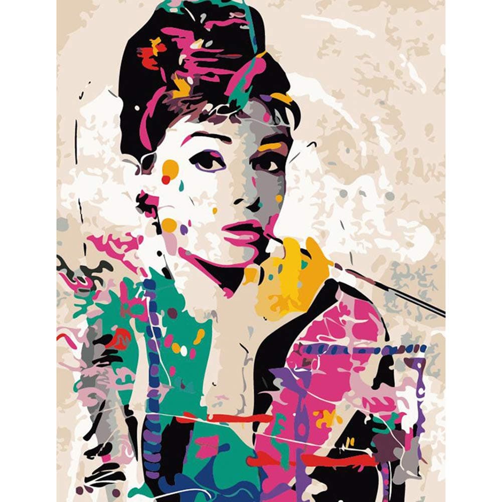 FuCaiLai Diy Oil Painting Paint by Numbers Kit with Acrylic Unframed Canvas Painting for Adults Beginners(Audrey Hepburn)