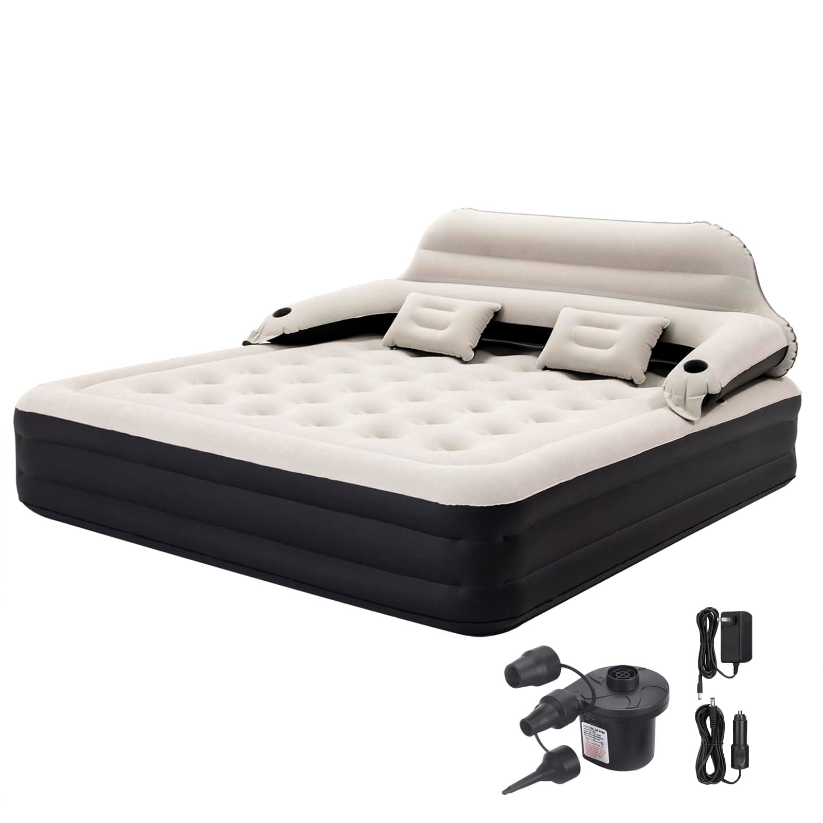 King Size Air Mattress with Headboard and Pump, Inflatable Bed Blow Up Mattress
