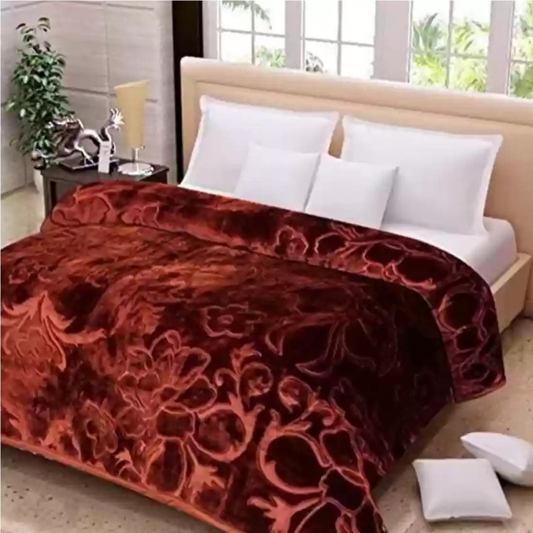 BENAVJI Mink Floral Embossed Super Soft Heavy Bed Velvet for Winter Blanket Quilt Rajai (Brown, Single)